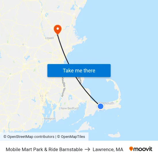 Mobile Mart Park & Ride Barnstable to Lawrence, MA map