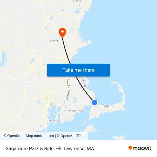 Sagamore Park & Ride to Lawrence, MA map