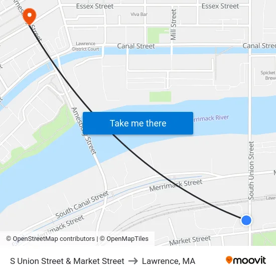 S Union Street & Market Street to Lawrence, MA map