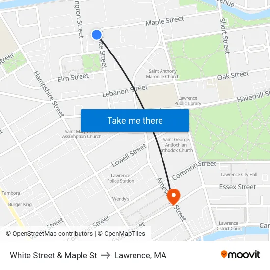 White Street & Maple St to Lawrence, MA map