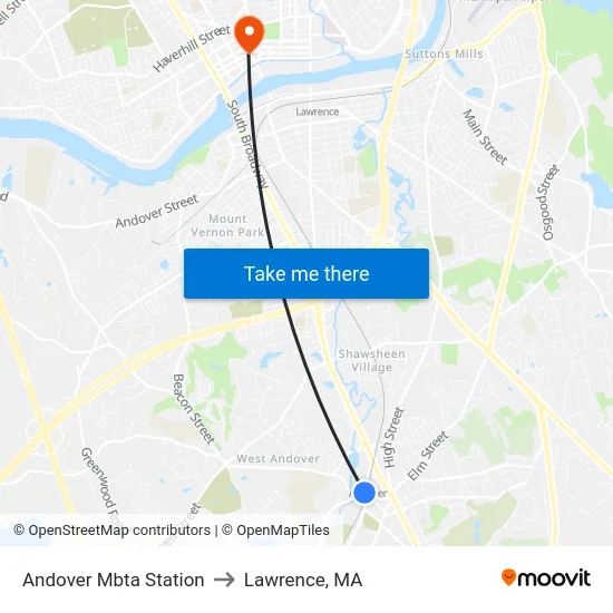 Andover Mbta Station to Lawrence, MA map