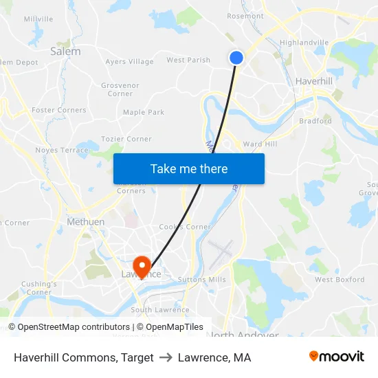 Haverhill Commons, Target to Lawrence, MA map