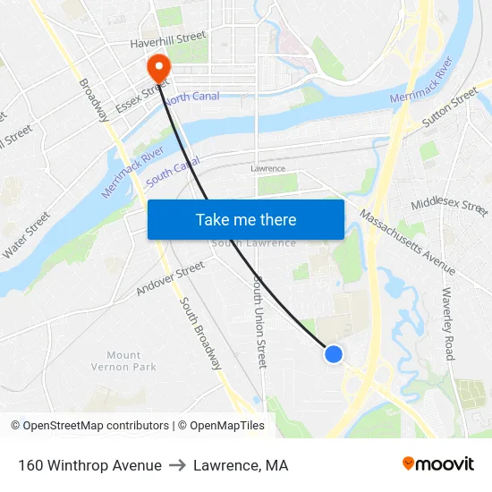160 Winthrop Avenue to Lawrence, MA map