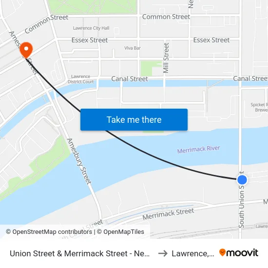 Union Street & Merrimack Street - New Balance to Lawrence, MA map