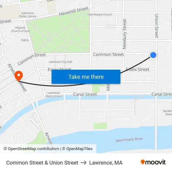 Common Street & Union Street to Lawrence, MA map