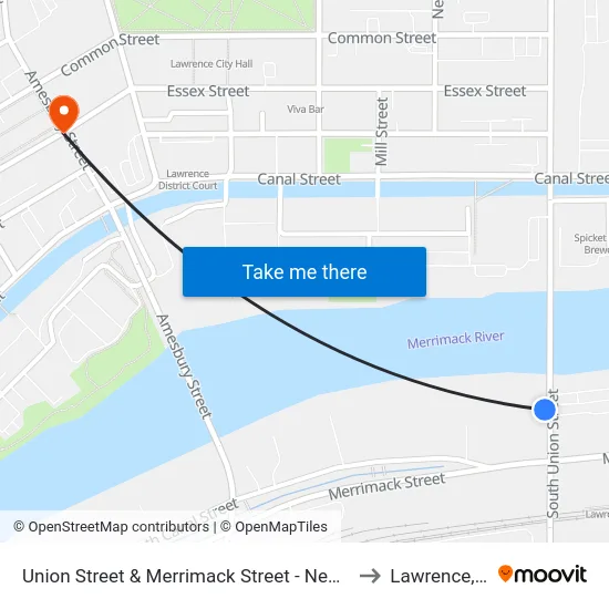 Union Street & Merrimack Street - New Balance to Lawrence, MA map