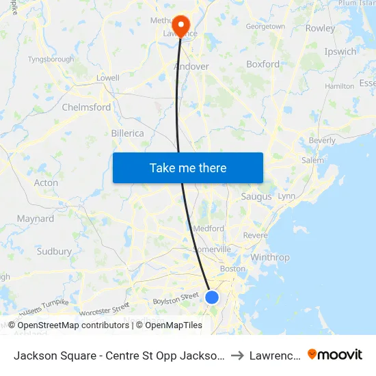 Jackson Square - Centre St Opp Jackson Square Busway to Lawrence, MA map