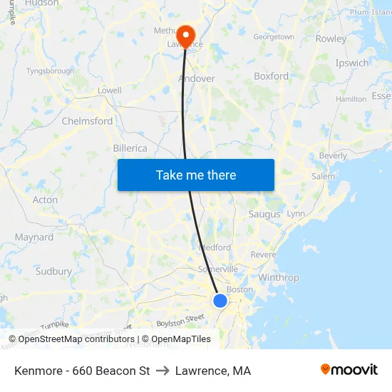 Kenmore - 660 Beacon St to Lawrence, MA map