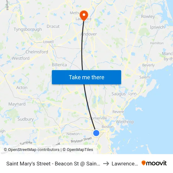 Saint Mary's Street - Beacon St @ Saint Mary's St to Lawrence, MA map