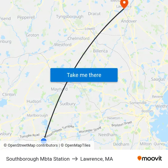 Southborough Mbta Station to Lawrence, MA map