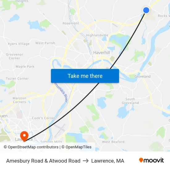 Amesbury Road & Atwood Road to Lawrence, MA map