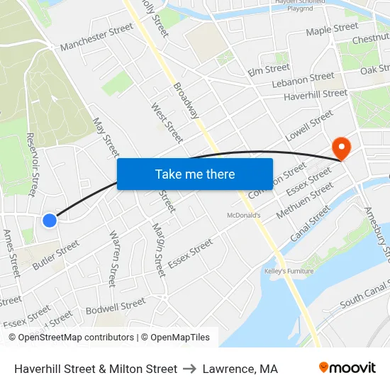 Haverhill Street & Milton Street to Lawrence, MA map
