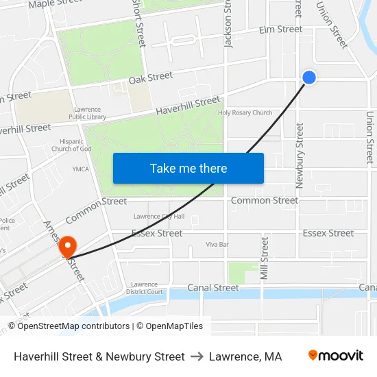 Haverhill Street & Newbury Street to Lawrence, MA map