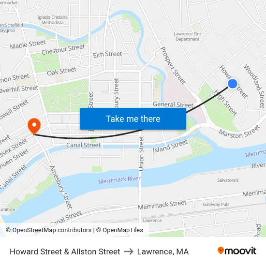 Howard Street & Allston Street to Lawrence, MA map