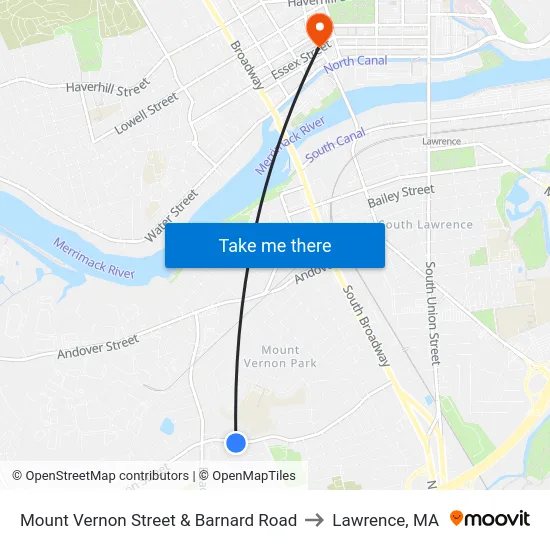 Mount Vernon Street & Barnard Road to Lawrence, MA map