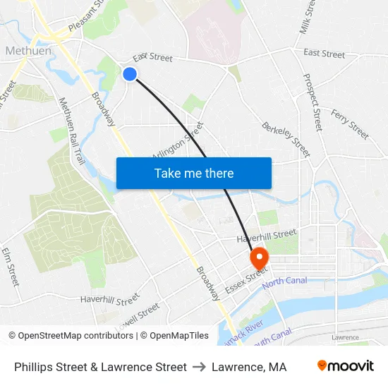 Phillips Street & Lawrence Street to Lawrence, MA map