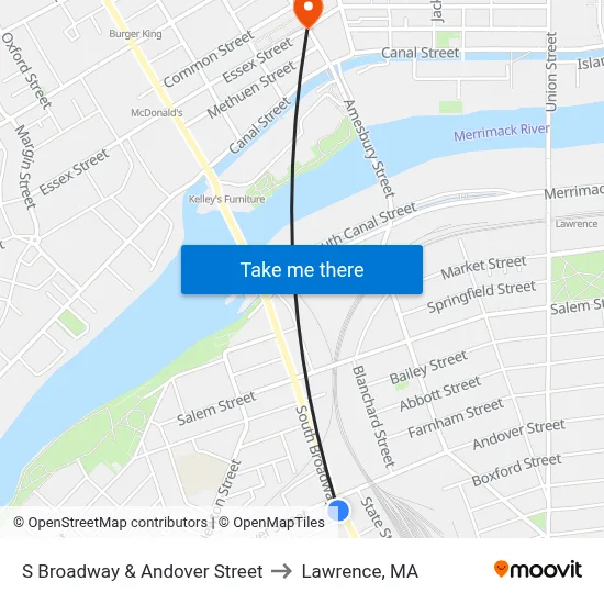 S Broadway & Andover Street to Lawrence, MA map