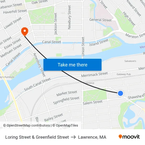 Loring Street & Greenfield Street to Lawrence, MA map