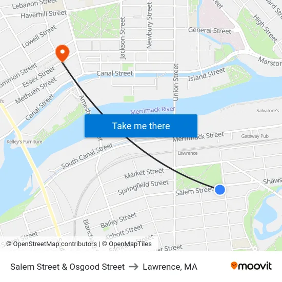 Salem Street & Osgood Street to Lawrence, MA map