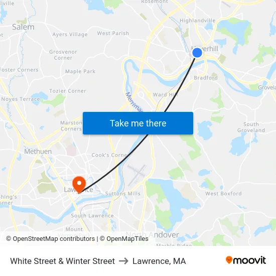 White Street & Winter Street to Lawrence, MA map