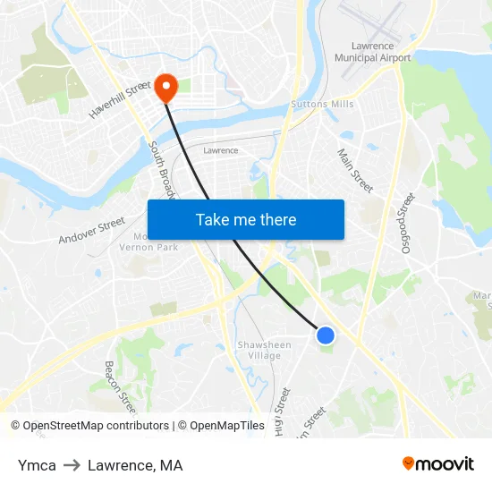 Ymca to Lawrence, MA map