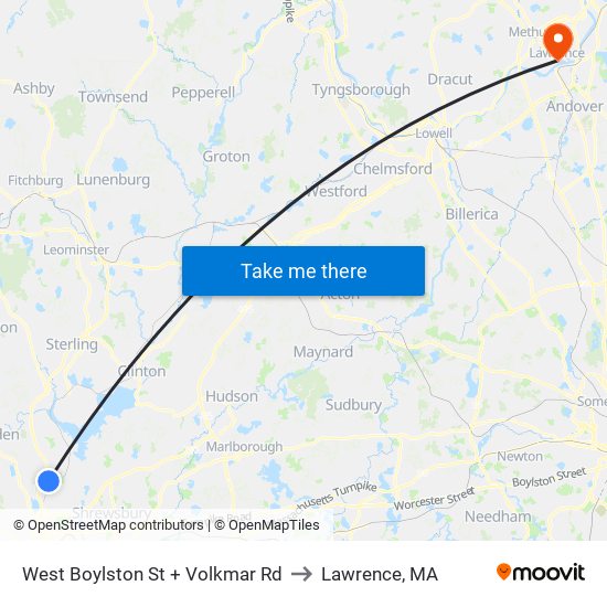 West Boylston St + Volkmar Rd to Lawrence, MA map