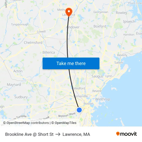 Brookline Ave @ Short St to Lawrence, MA map