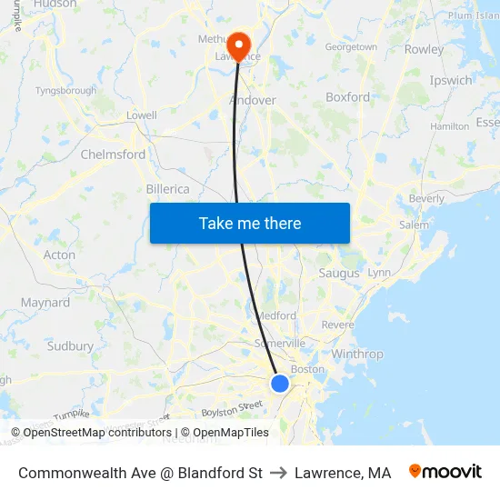 Commonwealth Ave @ Blandford St to Lawrence, MA map