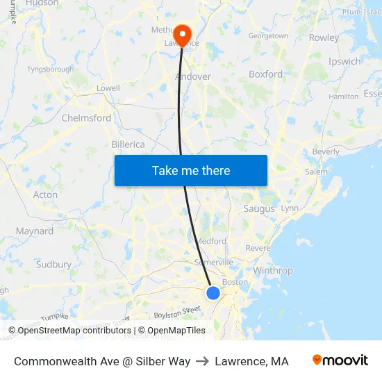 Commonwealth Ave @ Silber Way to Lawrence, MA map