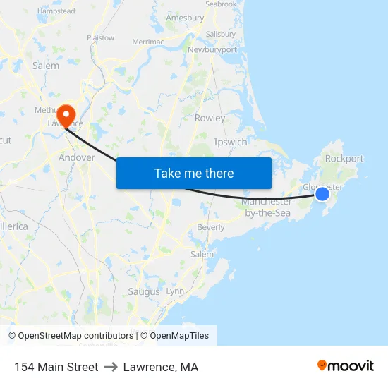 154 Main Street to Lawrence, MA map