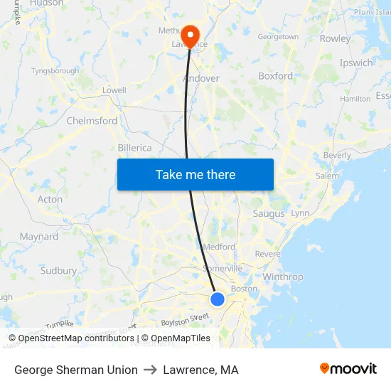 George Sherman Union to Lawrence, MA map