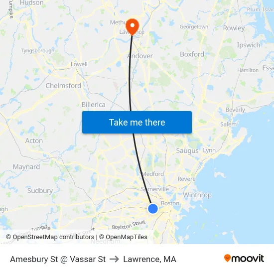 Amesbury St @ Vassar St to Lawrence, MA map