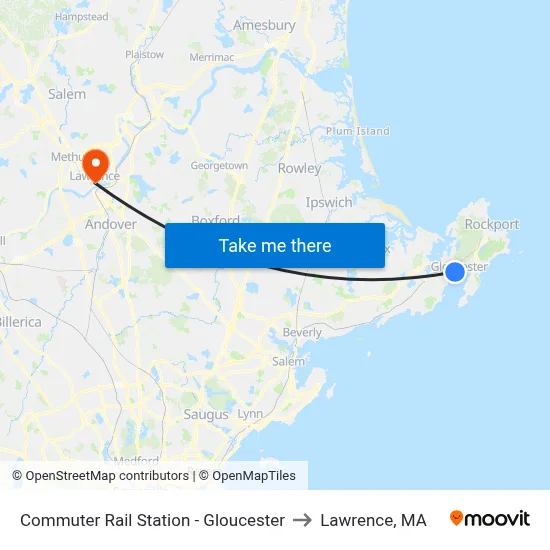 Commuter Rail Station - Gloucester to Lawrence, MA map