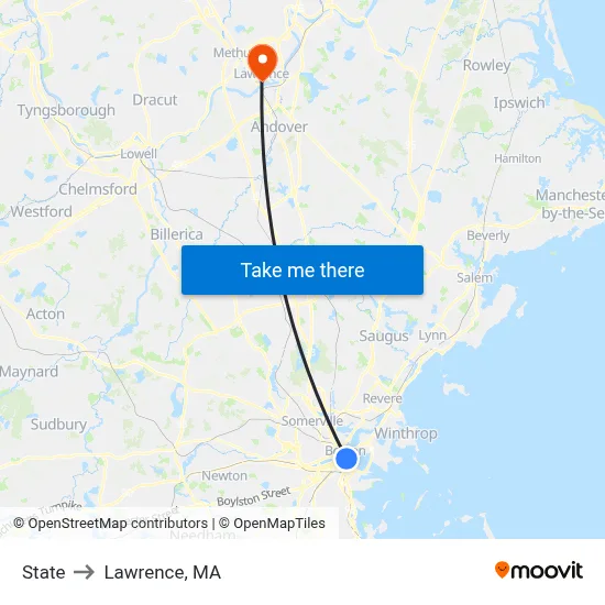 State to Lawrence, MA map