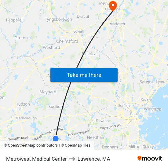 Metrowest Medical Center to Lawrence, MA map
