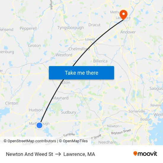 Newton And Weed St to Lawrence, MA map