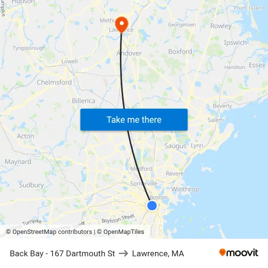 Back Bay - 167 Dartmouth St to Lawrence, MA map
