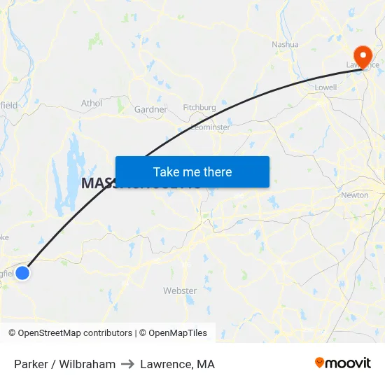 Parker / Wilbraham to Lawrence, MA map