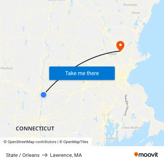 State / Orleans to Lawrence, MA map