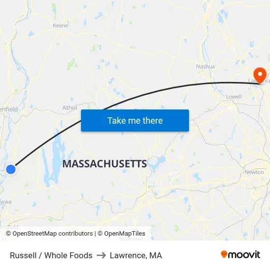 Russell / Whole Foods to Lawrence, MA map