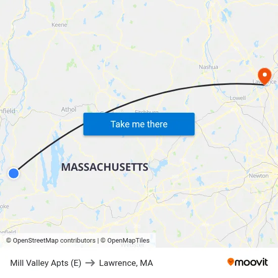 Mill Valley Apts (E) to Lawrence, MA map