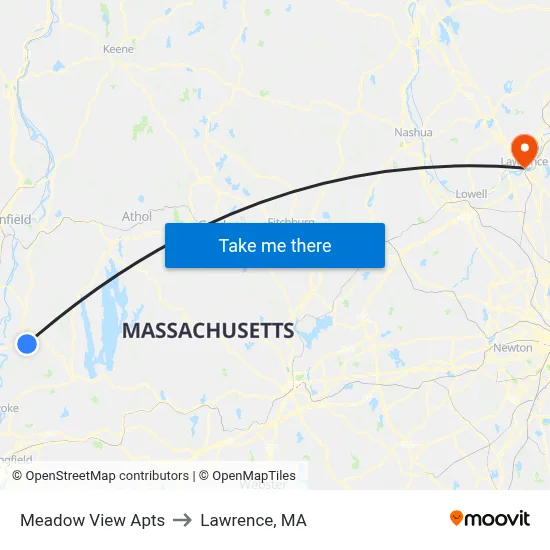 Meadow View Apts to Lawrence, MA map