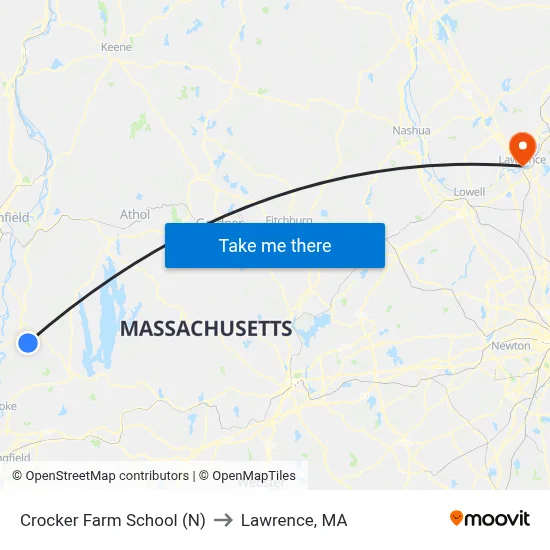 Crocker Farm School (N) to Lawrence, MA map