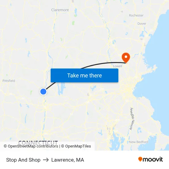 Stop And Shop to Lawrence, MA map