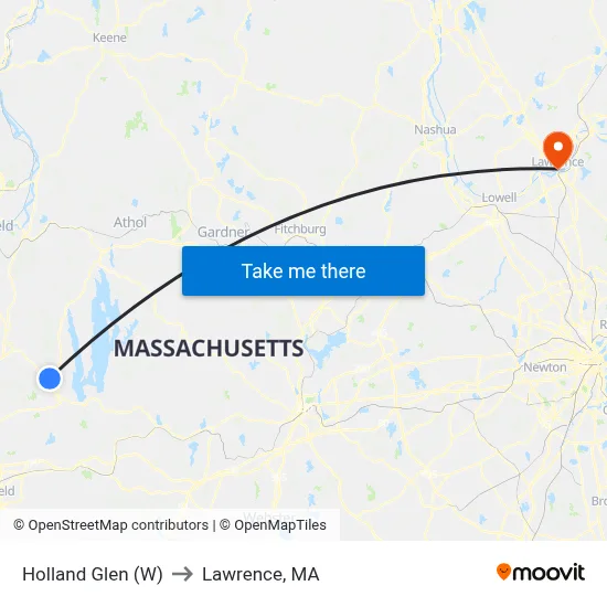 Holland Glen (W) to Lawrence, MA map