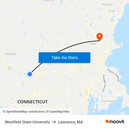 Westfield State University to Lawrence, MA map