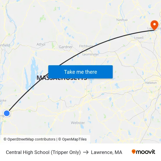 Central High School (Tripper Only) to Lawrence, MA map
