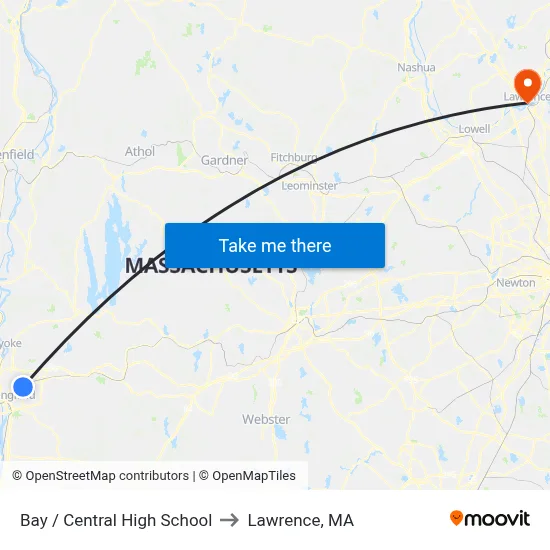 Bay / Central High School to Lawrence, MA map