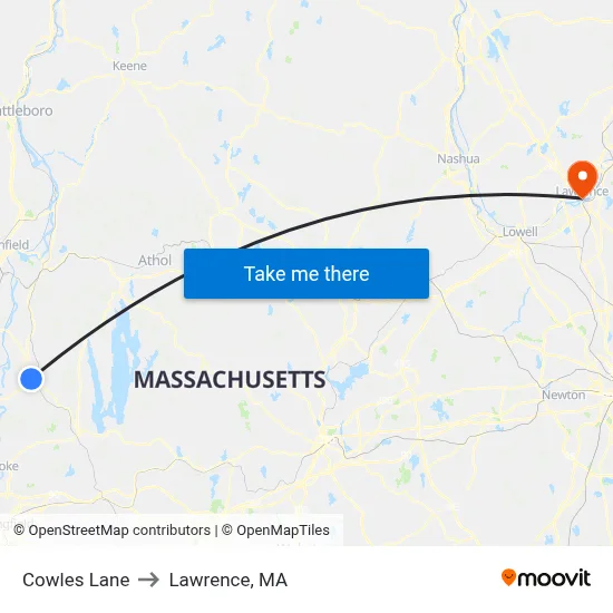 Cowles Lane to Lawrence, MA map