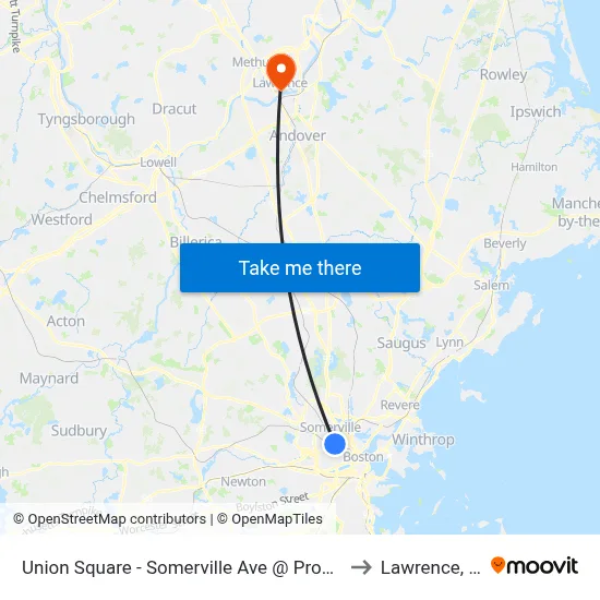 Union Square - Somerville Ave @ Prospect St to Lawrence, MA map